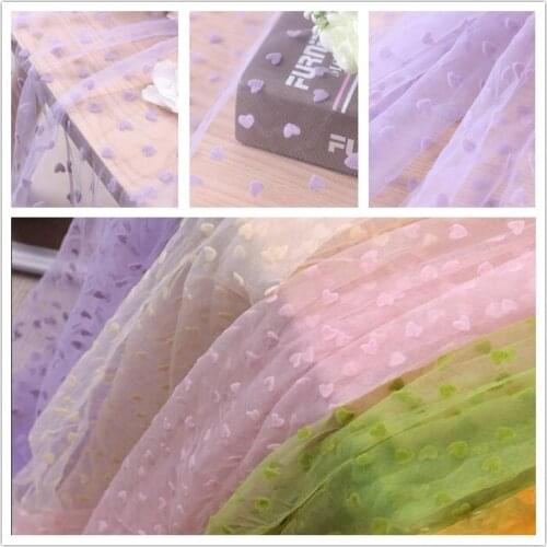 1Yard Black Purple Flocked Heart Mesh Tulle Fabric High Quality Bridal Dress Wedding Decoration Girls' Skirt Net Fabric