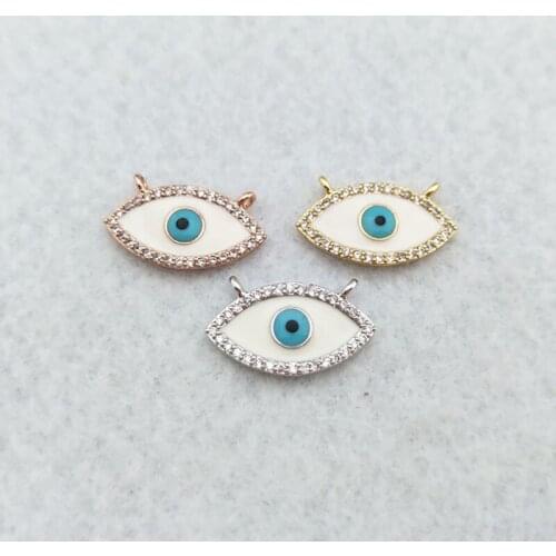 10 Pieces CZ zircon Micro Pave Lucky eyes pendant Connector,Double Bails Bead Charm,for DIY Bracelets necklace Jewelry CT387