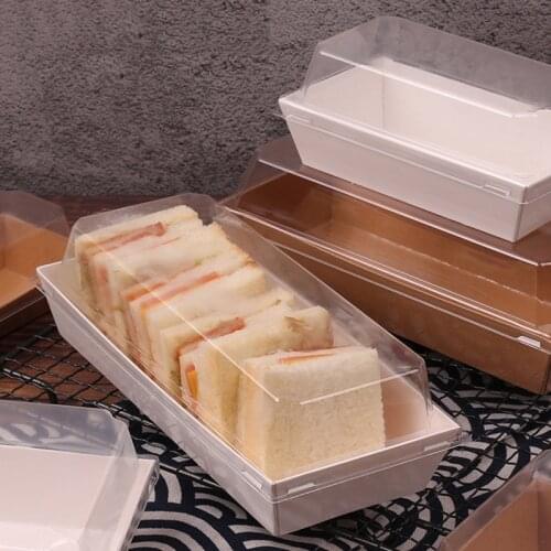 10Pcs Transparent Cake Box Kraft Paper Packaging Sandwich Wrapping Boxes Cake Bread Snack Bakery Packing Box With Plastic Lids
