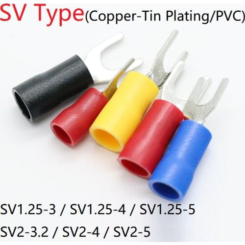 20pcs SV Type Wire Spring Terminal SV1.25 SV2 Fork U Y PVC Insulate Ferrules Block Spade Cold Press Cable End Crimp Connector