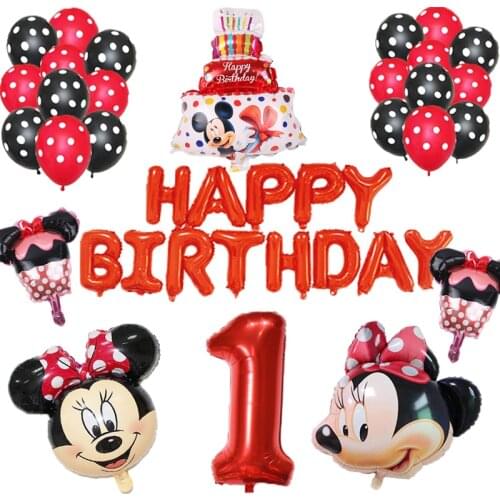 27pcs Mickey Minnie Mouse Foil Balloon Number Latex Balloons Set Baby 1 2 3 4 5 6 7 8 9 Ages Birthday Activity Supplies Balloons