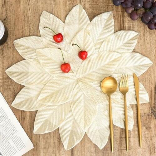 39x39cm Gold Artificial Flower Splicing Leaf Placemats Creative Festival Wedding Placemat Dining Table Mat Waterproof Pad Home