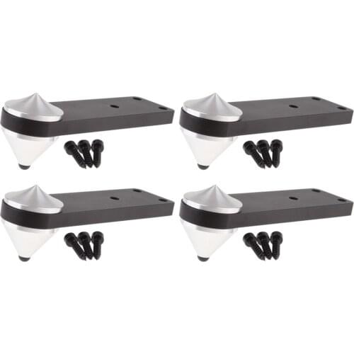 4PCS Silver Aluminum Speakers Spikes Isolation Stand Base Mount Brackets for HiFi Amplifier Turntable Recorder DVD Player