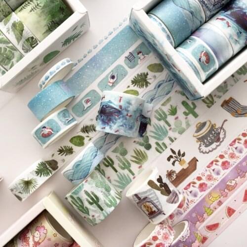 8 Rolls/set Masking Washi Tape Set Green Plant Cactus DIY Label Sticker Adhesive Tape Scrapbooking Masking Tapes For Photo Album