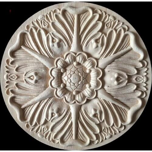 Flower Wood Carving Natural Wood Appliques for Furniture Cabinet Unpainted Wooden Mouldings Decal Decorative Figurine 15CM 20CM