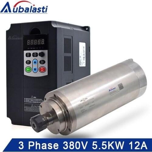 Aubalasti 5.5kw Water Cooling Spindle 380V 12A 24000rpm + Inverter 3 Phase 380V 7.5KW Current 9A for CNC Router machine