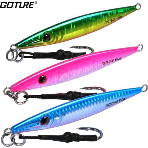 Goture 3pcs/lot Saltwater Big Fishing Lure Metal Jig 80g 100g 150g 200g Slow Pitch Vertical Jigging Bait Max Drag 50kg