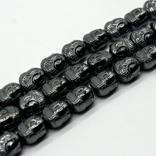 Natural Stone Buddha Maitreya head Black Hematite Loose beads DIY Findings Charms Jewelry Making Accessories