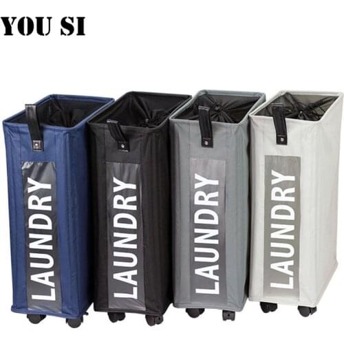 Household Laundry Hamper with Wheels Collapsible Storage Basket Mesh Lining Waterproof Oxford Cloth Foldable Corner Storage Bin