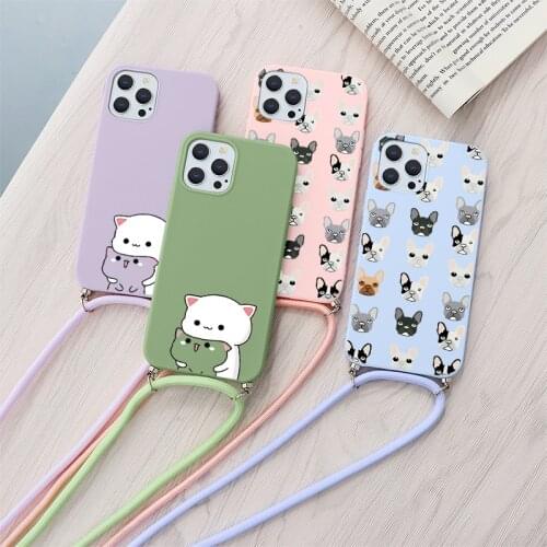 Cute Bear Necklace Lanyard Rope Case For iPhone 12 Pro Max Mini XR X XS SE 2 7 8 6 6S Plus Couqe For iPhone 11 Pro Max TPU Cover