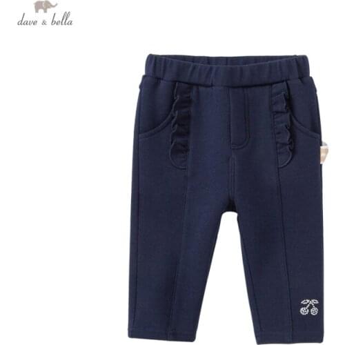 DBM18810 dave bella autumn baby girls fashion cartoon ruched pants children full length kids girl pants infant toddler trousers
