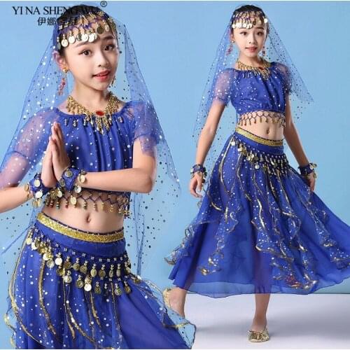 Kids Belly Dance Costumes Set India Bollywood Girl Oriental Dance Egypt Belly Dancing Performance Stage Clothes Indian 6 colors
