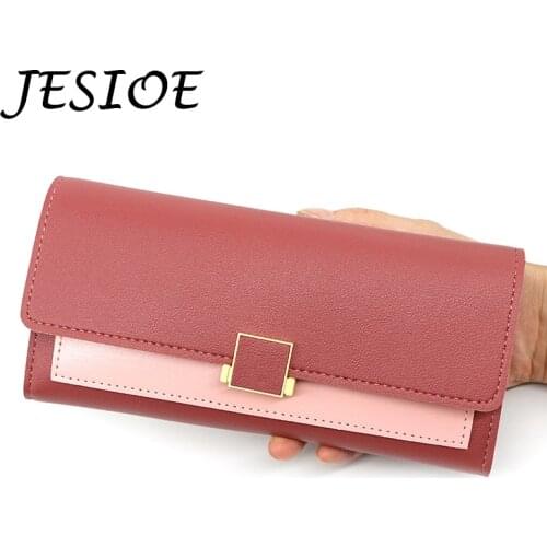 Luxury Leather Women Long Zipper Coin Purses Designer Phone Solid Color Clutch Wallet Female Fashion Money Credit Card Holder