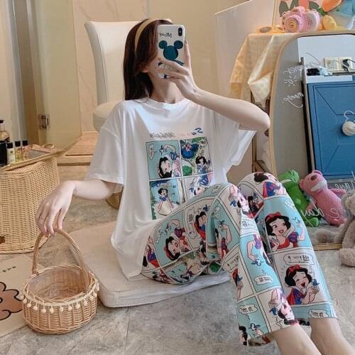 Disney girl summer ins Mickey pajamas female summer loose short-sleeved trousers suit cute sweet pajamas home service