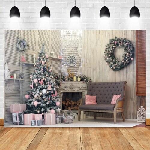 Laeacco Christmas Tree Garland Room Decor Gift Fireplace Baby Birthday Backdrop Photographic Photo Background For Photo Studio