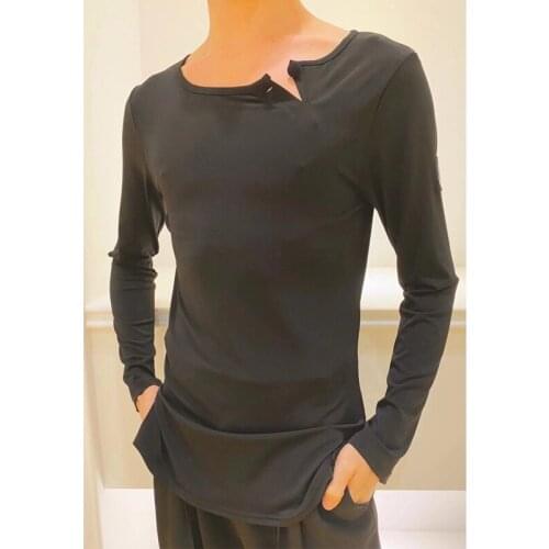 MenS Small V-Neck Shirts Latin Dance Practice Clothes Long Sleeve Tops Daily Exercise Wear Chacha Samba Latin Costumes DQS7596