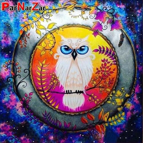 Parnarzar DIY 5D Diamond Painting Round Moon Owl Drill Rhinestone Embroidery Cross Stitch Pictures Arts Craft Home Wall Decor