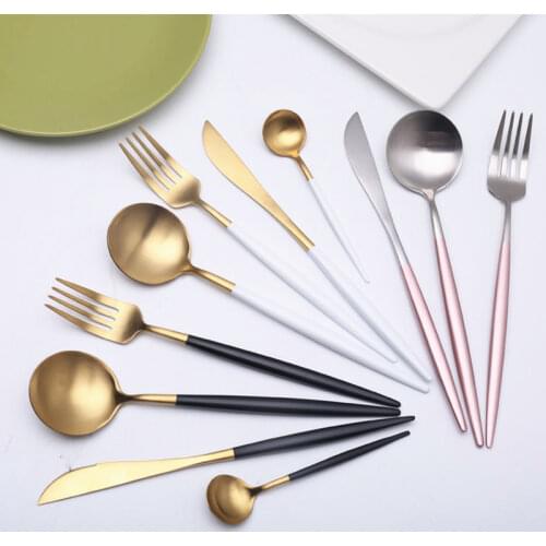 4 Pcs/Set Rose Gold Dinnerware Set 304 Stainless Steel Western Cutlery Set Kitchen Food Tableware Sliver Dinner Flatware Set