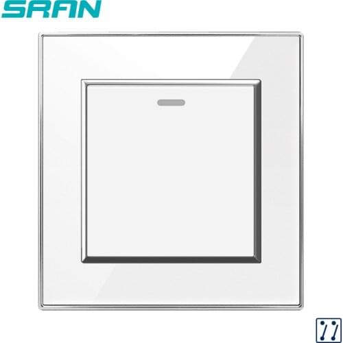 SRAN UK wall light switch 1gang 3way rocker switch 16A 250V white crystal acrylic panel 86mm*86mm with protective film