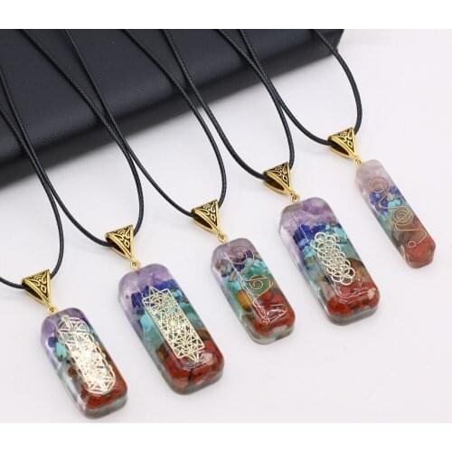 Natural Semi-precious Stone The Seven Chakras Pendant Lenght 40+5cm for Jewelry Making Necklaces Gift for Women