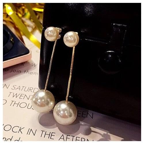 New Style Baroque Pearl Long Tassels Drop Earrings Simple Imitation Big Pearl Gold Plated Earrings Wedding Jewelry for Women