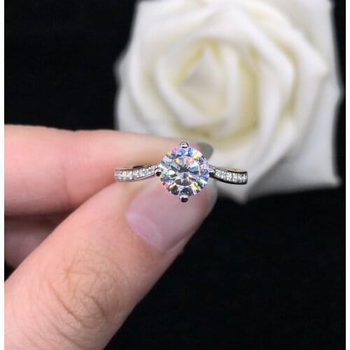 Glitter Dazzle 1Ct 6.5mm D Color VVS1 Moissanite Engagement Ring AU585 14K White Gold Ring Wedding Diamond Jewelry