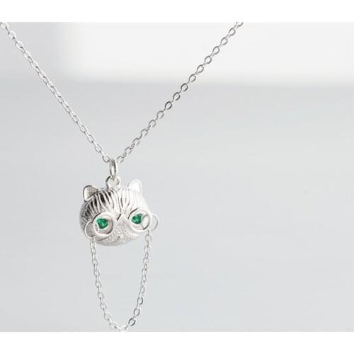 Sole Memory Glasses Cat Diamond Cute Shiny 925 Sterling Silver Clavicle Chain Female Necklace SNE583