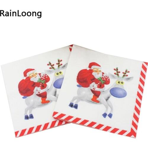 [RainLoong] Santa Napkins Christmas Festive & Party Supplies Tissue Paper Napkins Decoration Servilleta 33*33cm 1pack