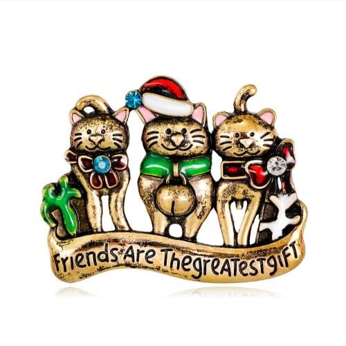 Three Lovely Cat Christmas Brooches Cute Vivid Animal Pin Fashion Women Men Kids Brooch Party Jewelry Decorations Gift AL376