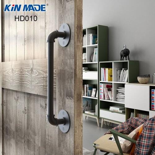 KIN MADE Iron Black 12" C/C rustic pipe Handle Tubular barn wood door pull