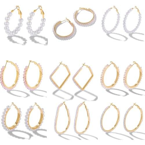 FINE4U E217 Pearl Hoop Earrings for Women Fashion Dangle Hypoallergenic Layer Earrings Drop Dangle Earrings Gifts for Women