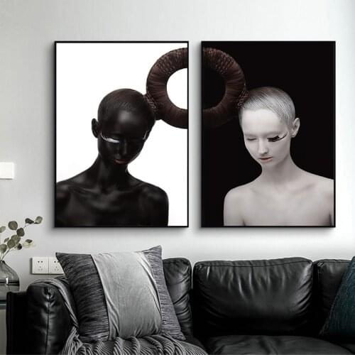 Nordic Black And White Twin Moderm Vogue Woman Canvas Painting Prints Poster Wall Art Picture Home Decoration Free Shipping