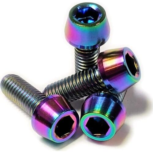 Bike Stem Bolts, MTB Road Mountain Bike Bicycle Stem Bolt Screw Titanium Anodized M5 Bottle Cage Bolts Rainbow