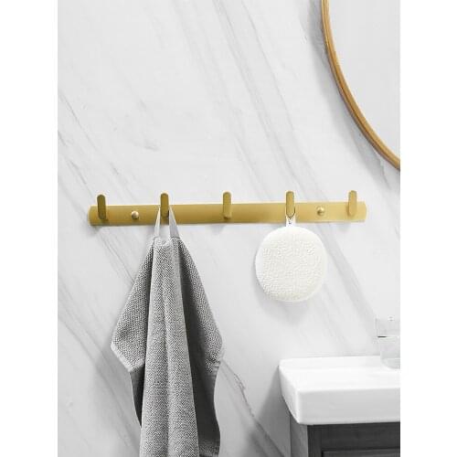 Nordic Clothes Hanger Wall Mounted Robe Hook Wall Hook Towel Hook Aluminum Brushed Gold Row Hook for Bathroom or Kitchen