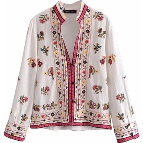 XIKOM 2021 Summer Women Vintage Boho Embroidery Single Breasted Shirt Female V Neck Streetwear Shirts Ladies Casual Chic Top