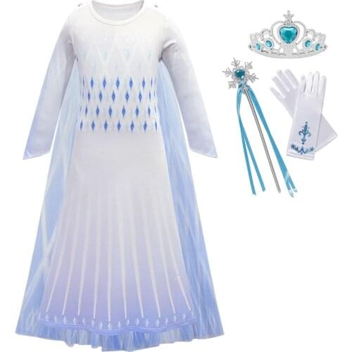 YOFEEL Snow Queen Girls Anna Elsa 2 White Dress Christmas Costume Children Party Gowns Kids Cosplay Elza Princess Dress Vestido