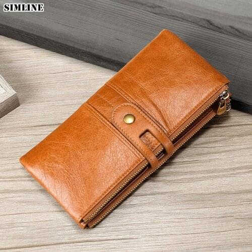 Genuine Leather Wallet Women Female Rfid Blocking Long Clutch Bag Wallets Purse Card Holder With Zipper Coin Cellphone Pocket