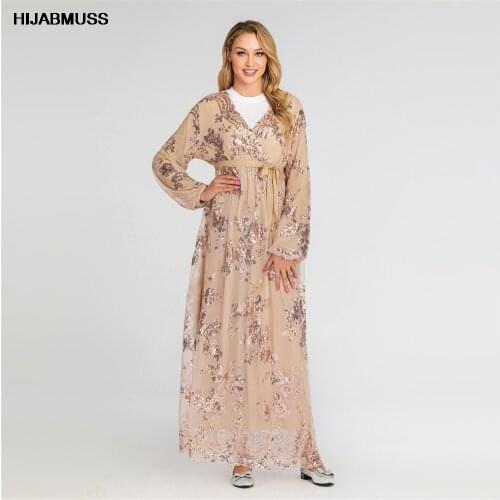 Abaya Dubai Turkish Moroccan Kaftan Islam Clothing Abayas For Women Djelaba Femme Robe Sequin V-neck Party Evening Dress New