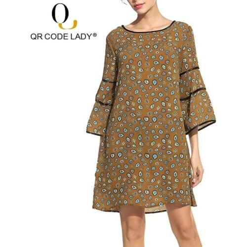 QR New Flare Sleeve Chiffon Summer Dress Women 2019 Casual Loose Slim Floral Print Dresses Female Sexy Boho Beach Party Dress