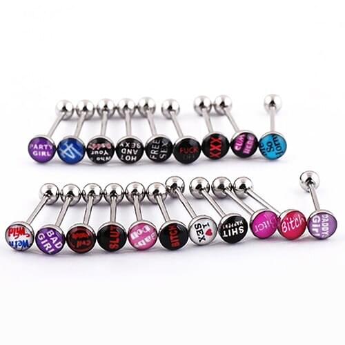 10Pcs Fashion Punk Nightclub Words Ear Tongue Bars Rings Studs Piercing Jewelry