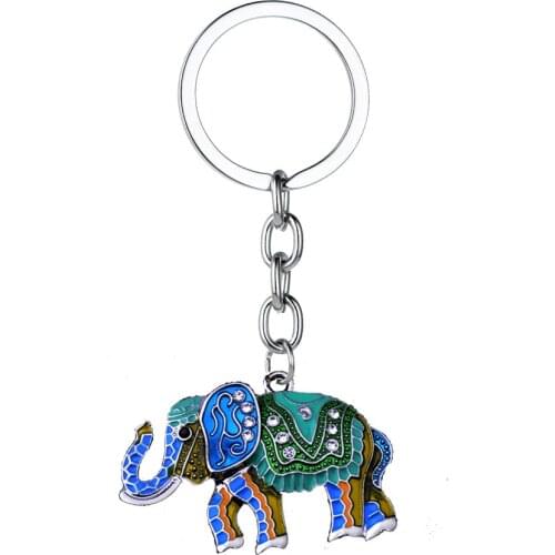 12PC Vintage Enamel Animal Blue Elephant Crystal Rhinestone Keychain Charm Pendant Keyring Friends Party Gifts Bag Accessories