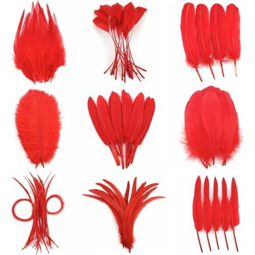 20Pcs Red Pheasant Feathers Dream Catcher Decoration Goose Turkey Feather Ostrich Plume Wedding Accessories DIY Jewelry Creation