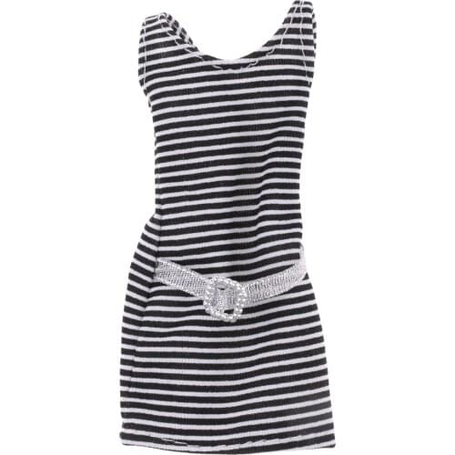 2x Fashion Doll Clothes Striped Dress Skirt Costume with Belt for Barbie Dolls