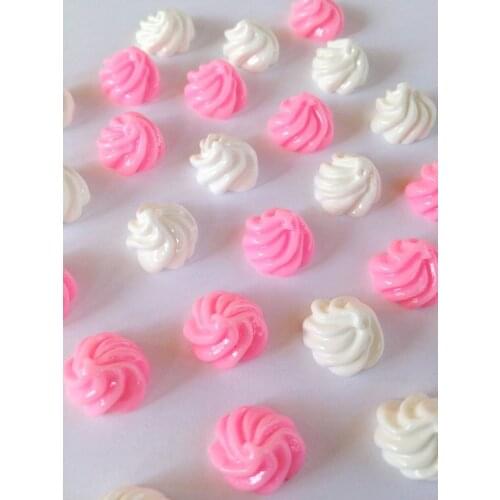 300pcs pink and white icre cream resin cabs Whipped Cream Cabochon 13mm flatback decoden D25