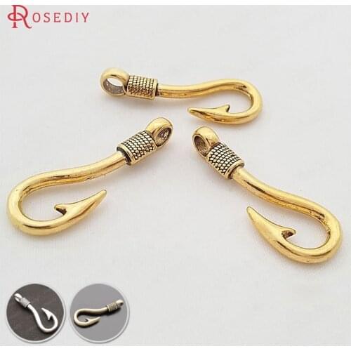 30286)20PCS 37x13MM Antique Gold Color Zinc Alloy Fish Hooks Bracelet Charms Diy Jewelry Findings Accessories Wholesale