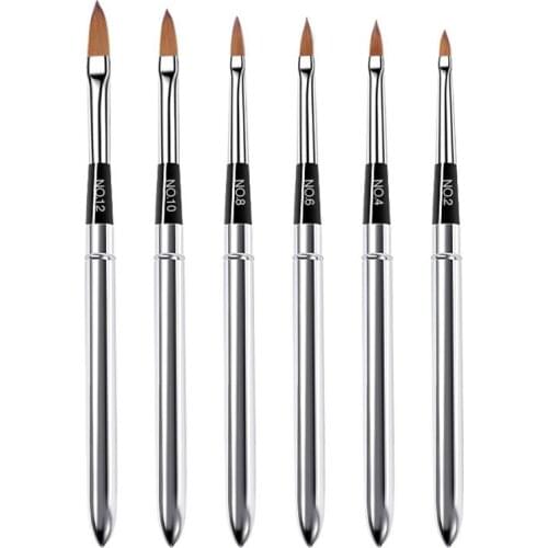 6Pcs Nail Art Metal Handle Acrylic UV Gel Extension Builder Petal Flower Painting Drawing Brush Manicure Tools
