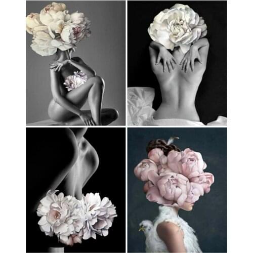 5D DIY Poured Glue Diamong Painting Kits Scalloped Edge Flower Set Decoration For Home Frameless Nude Girl Handcrafts Gift Art