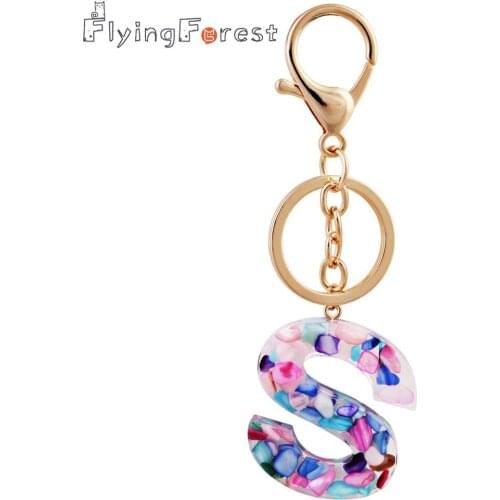 English Letter Keychain 26 English word Glitter Resin Handbag Charms for Woman A To Z Keyrings Car Key Ring Cute Party gifts