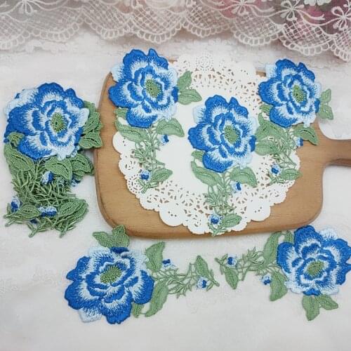 2 Pcs/Lot Size8.5*12.5cm Blue Rose FLower Guipure Applique Embroidered Sew-On Lace Patch DIY Coaster Wedding Decoration Lovely