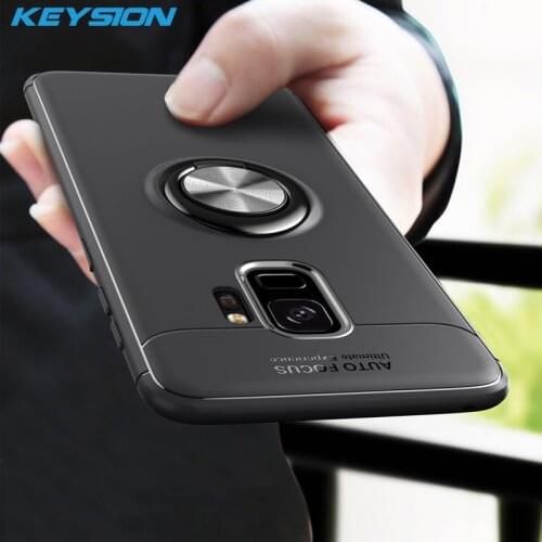 KEYSION Ring Holder Phone Case For Samsung Galaxy S9 S9 Plus Magnetic Car Stand Soft TPU Silicone Matte Cover For S9+ S9 Plus